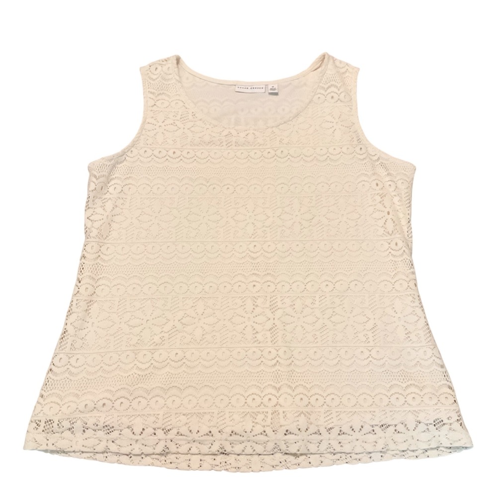 Susan Graver Lace Tank Top Womens Medium Cream Floral Sleeveless Boho Romantic - Picture 2 of 10